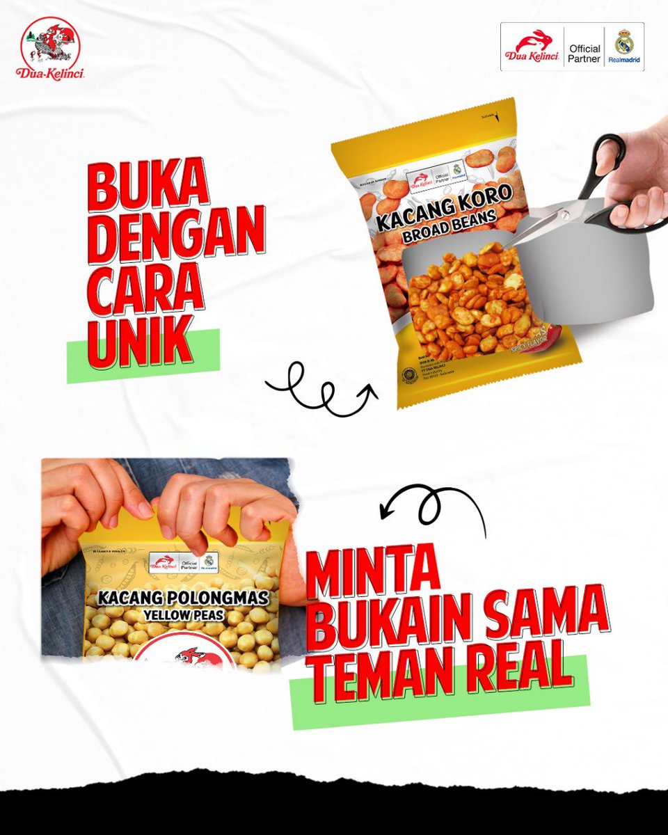 DuaKelinci's tweet photo. Banyak cara menuju Roma, ini dia cara-cara membuka kemasan Kacang Dua Kelinci.
Kalau Teman Real tim bagaimana membuka kemasan? Tulis di kolom komentar ya!
#Bener2TemanReal #TemanKebersamaan #TemanReal #KacangDuaKelinci https://t.co/Zt7xNHEeyP