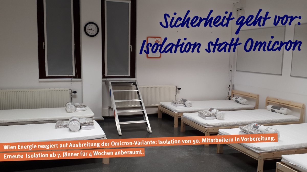 WienEnergie's tweet photo. 🚨 Sicherheit geht vor: 50 Mitarbeiter 👷 bereiten sich auf Isolation ab 7. Jänner vor.
#Omicron-Ausbreitung schreitet voran, eine intensive 5. Welle wird erwartet. Als Energieanbieter dürfen wir keine Ausfälle riskieren, daher bereiten wir aktuell eine erneute Isolation vor. https://t.co/rY7r3goRiB