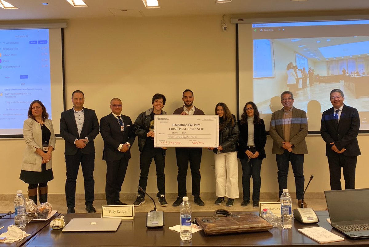 AUC_Business's tweet photo. Congratulations to the winners of the Fall’ 21 Pitchathon   organized by @ceiauc &amp; @ba_auc!
The Pitchathon aims at bridging the gap between student’s theoretical knowledge and experiential learning with this year’s focus on UN #SDGs.
#Entrepreneur #Entrepreneurship #innovation https://t.co/p5Tn56nJVw