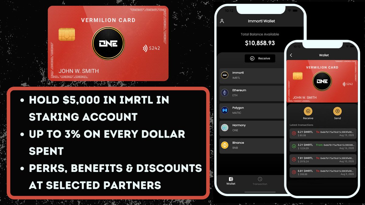 💎 Not only does the Vermilion Card reward spending, today it is rewarding loyalty⚡️

✨Get rewarded in IMRTL for your purchases

#crypto #giveaway of $1,500 in $IMRTL to 
5 loyal Immortls:

✅Follow on telegram t.me/theoneimmortlc…
✅Tag 3 friends
✅Retweet

#loyalty #ONE
