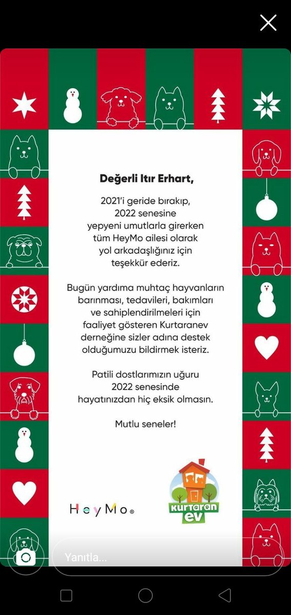 itirerhart's tweet photo. Ne kadar güzel bir düşünce... Patili dostlar adına çok teşekkürler #HeyMo 🎄🙏 https://t.co/9z5Om9fRkc