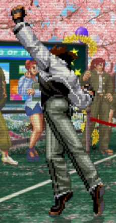 helsic's tweet photo. Excuse me while I remind you that Kyo's assets have been active and visible since 1994. Also Iori's... 
so SNK was ahead of his time in sexualizing men 😂 https://t.co/ZLauDvcIxx