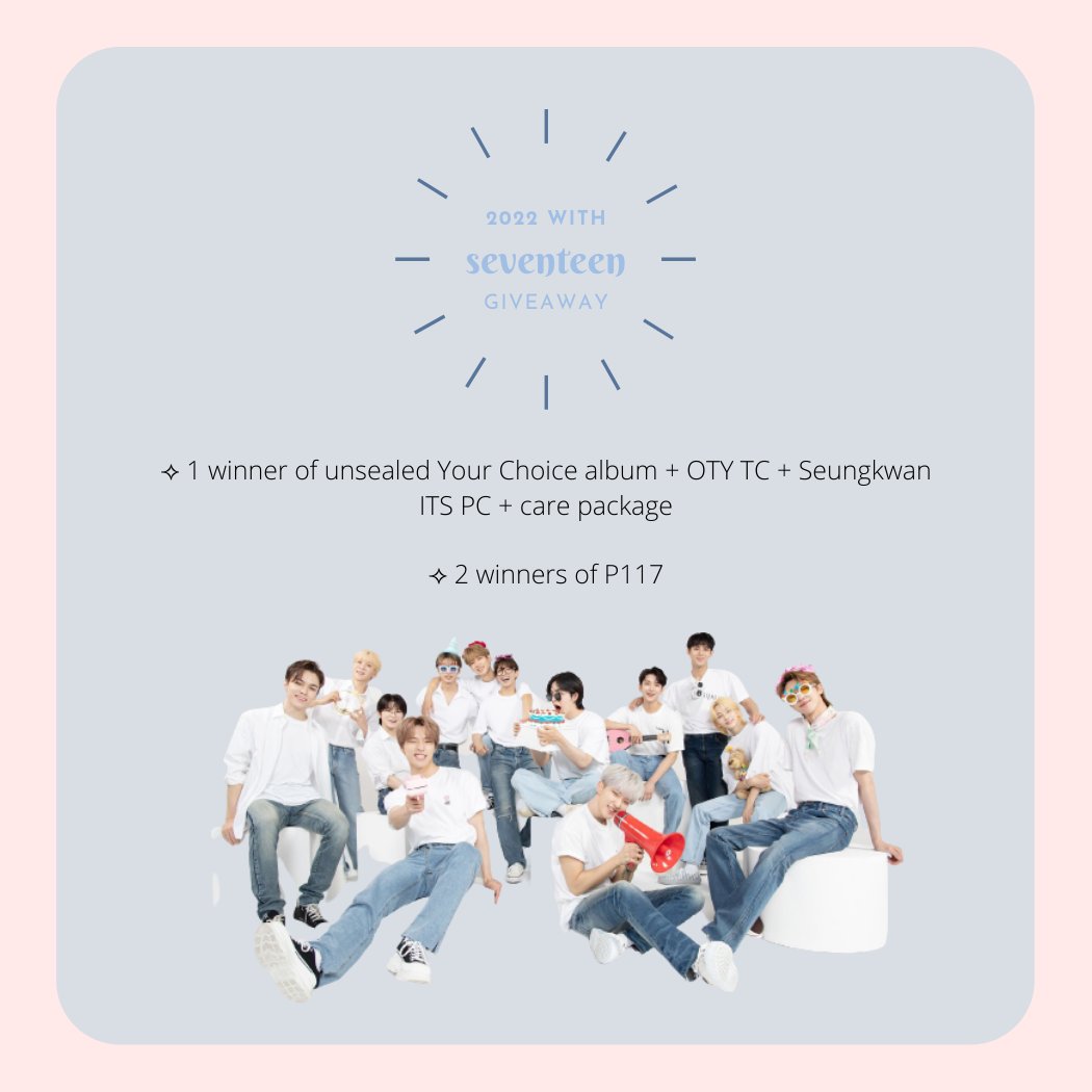 featseokchan's tweet photo. 💗 2022 with Seventeen GA 💗

🎁 1 winner of unsealed Your Choice album + OTY TC + Seungkwan ITS PC + care package
🎁 2 winners of P117

⟢ like and rt
⟢ must be following me
⟢ reply "2022 with Seventeen #SEVENTEEN #SVT @pledis_17"

see photos for more deets. Happy New Year! 🥺 https://t.co/CIMZvtUkTP