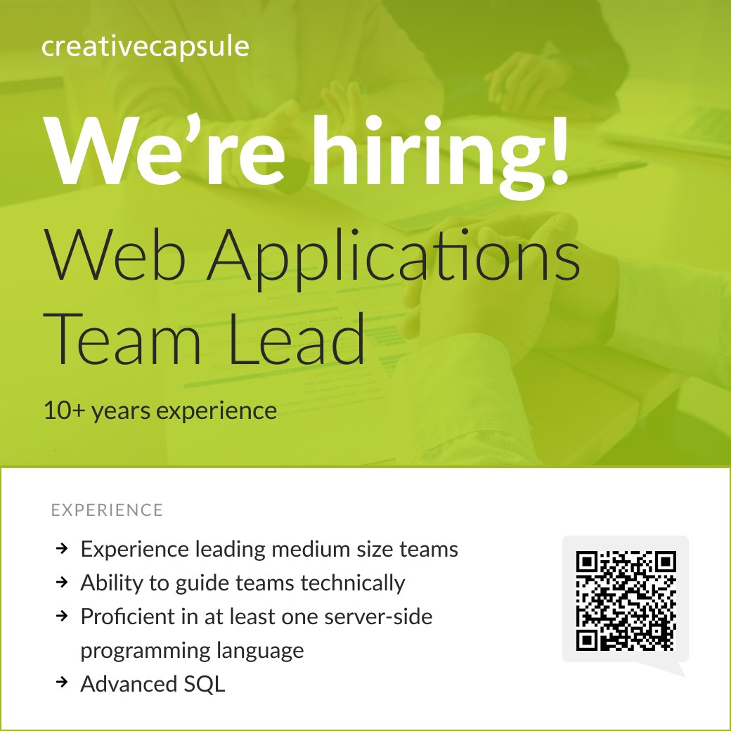 CCI_Connect's tweet photo. We are hiring for a Web Applications Team Lead. This person will develop project technology strategy; contribute to the application architecture design, as well as applications’ development, implementation, and maintenance. 

https://t.co/XNAhoCo9rx

#nowhiring #joboffers #Hiring https://t.co/DZ7QBEmDpj