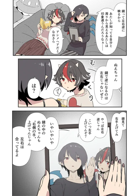 鏡の見方の違いをほっとけない天邪鬼と
最終的にそんなことどうでもよくなっちゃうぬえ 