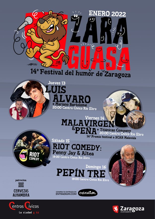 zaraguasa's tweet photo. Por restricciones covid al ocio nocturno, tanto el show de @luisalvar0 como el de @diegopena_humor y @JuakoMalavirgen pasan al centro cívico Rio Ebro, a las 20:00 horas. Si ya tenías entradas, siguen valiendo. https://t.co/AbHbUkLEry