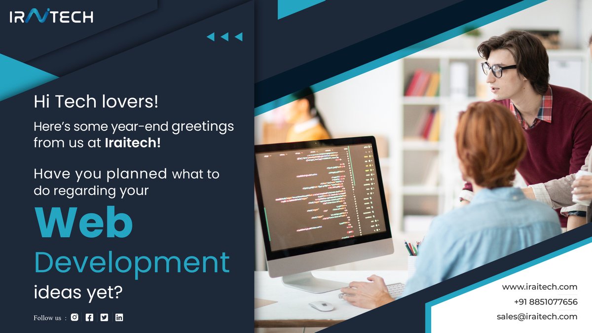 Iraitechteam's tweet photo. Iraitech is all set to ask 2022 to come into our lives with loads of love and happiness. But work is as important as the new year. That’s why we thought about telling you that #Iraitech can provide you with the best quality of #Websites with our experts in #webdevelopment . https://t.co/CJnWr7OALM