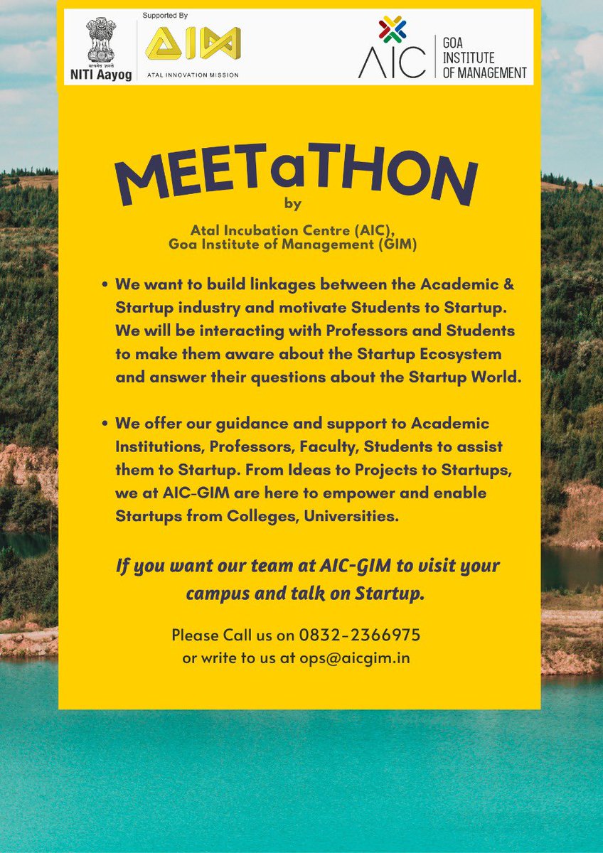 aicgim's tweet photo. MEETaTHON at @FierceKitchens.
Mr.@JeetKVijay, CEO, @MSH_MeitY will be interacting with Incubators and
Co-working Spaces based in #Goa. Date: 31st Dec 2021 
Time: 11 AM - 12 PM
Venue: Kamaxi College of Culinary.
#BetterTogether
#BuildingABetterStartupEcosystem https://t.co/rdPyJjRuqm
