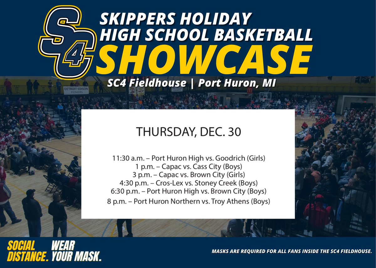 sc4athletics's tweet photo. 🏀☃️ The Skippers Holiday Basketball Showcase - Day Three! 

Welcome teams! Today’s the final day of top-notch high school basketball at the SC4 Fieldhouse! If you’re joining us, please remember to bring your mask. 

🎟Buy Tickets: https://t.co/DerePFfHRr

#SkipperPride https://t.co/tDV1tAB44B