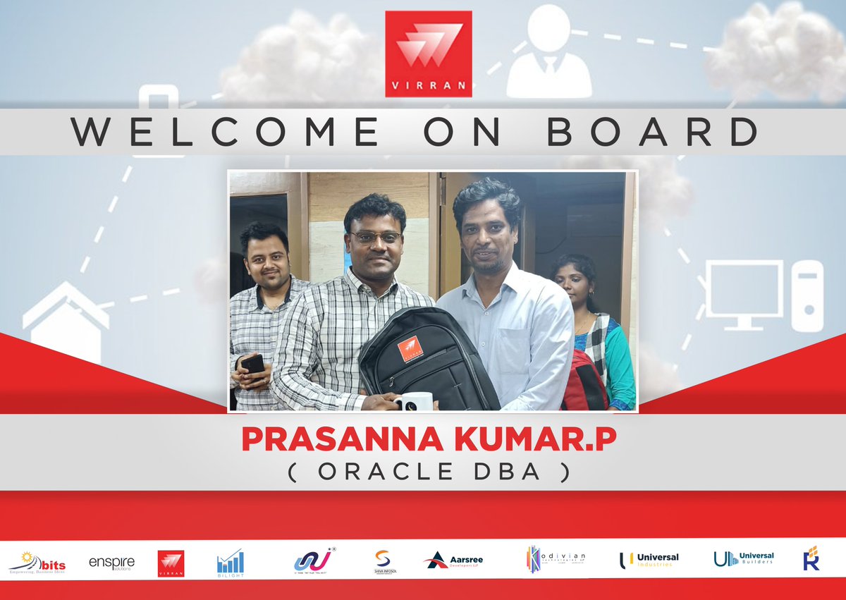 virrantech's tweet photo. Congratulations and Welcome aboard! 

We are excited to have you in our midst. 

Together, we will work towards achieving new benchmarks.

- Prasanna Kumar. P as our Oracle DBA 
#SSGroup #WelcomeAboard #OracleDBA #DBA #Oracle #NewEmployee #employeespotlight #work #database #Data https://t.co/WokMSSG3RY