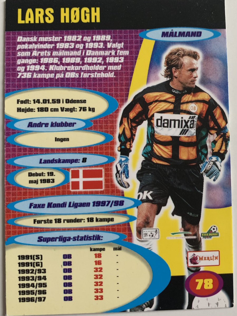 Twitter 上的 Ricardo："Fodboldkorttråd: Merlin's Faxe Kondi Ligaen 1998 Vi starter med nummer 1, Lars Høgh. #obdk https://t.co/3J5fEwcLQr" / X