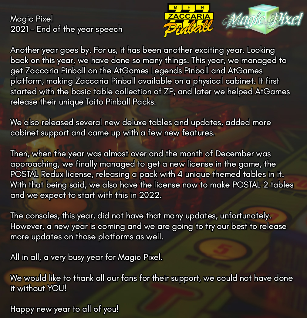 #pinball #zaccaria

Magic Pixel
2021 - End Of The Year Speech
Click to read