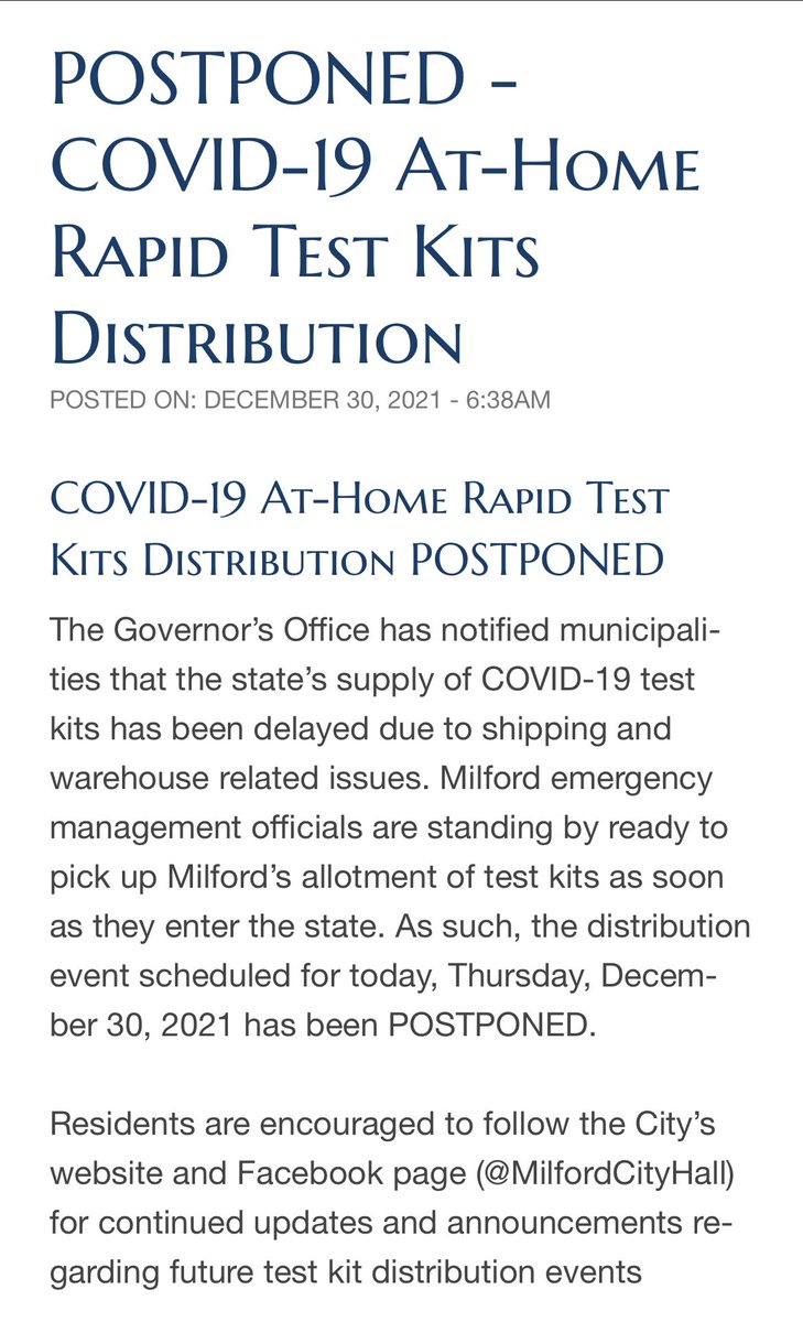 COVID-19 At-Home Rapid Test Kits Distribution POSTPONED