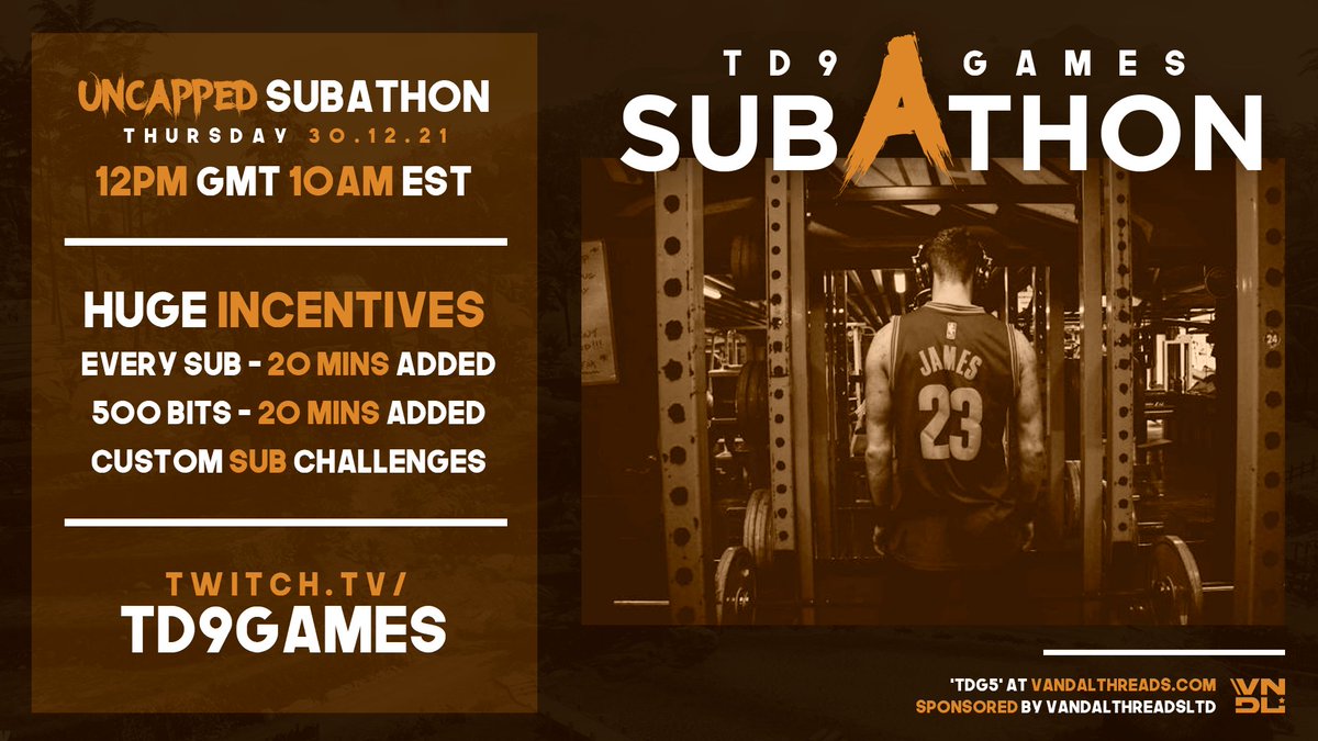 TD9Games's tweet photo. UNCAPPED SUBATHON
Uncapped subathon in partnership with @VandalThreads @TheThreadsGG is now underway
LET'S GET IT
#threadscreator https://t.co/CbU4lakJ34