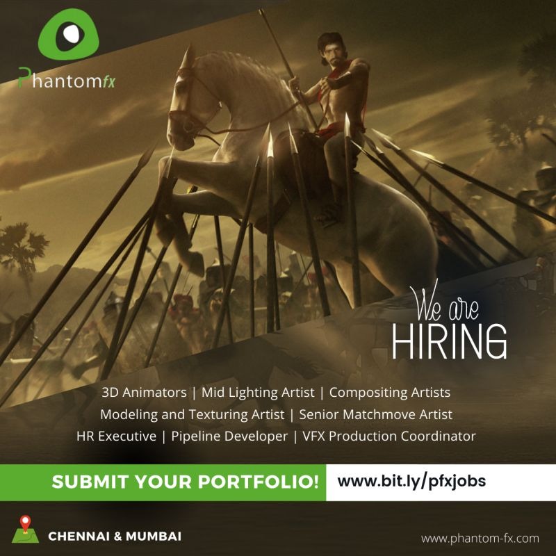PHANTOMFXCSO's tweet image. PhantomFX is looking for creative professionals to take on multiple roles across our Chennai and Mumbai studios.
Join our creative hands to work on interesting shows and grow with us.

Apply Now using our Career Portal:
bit.ly/pfxjobs