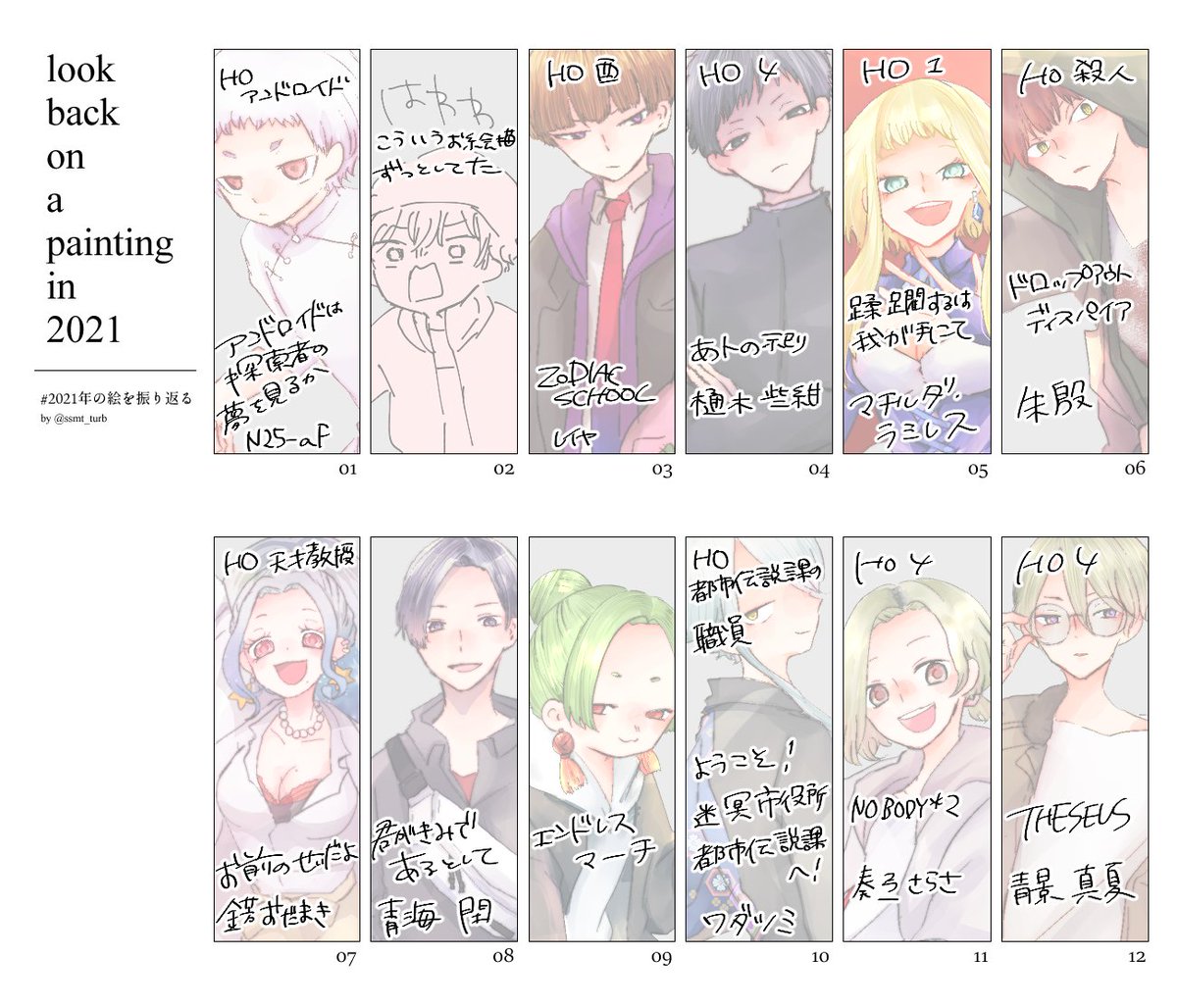 # 2021年の絵を振り返る
2枚目は出身シナリオとか書いたやつ。どう頑張っても2月が浮く。 