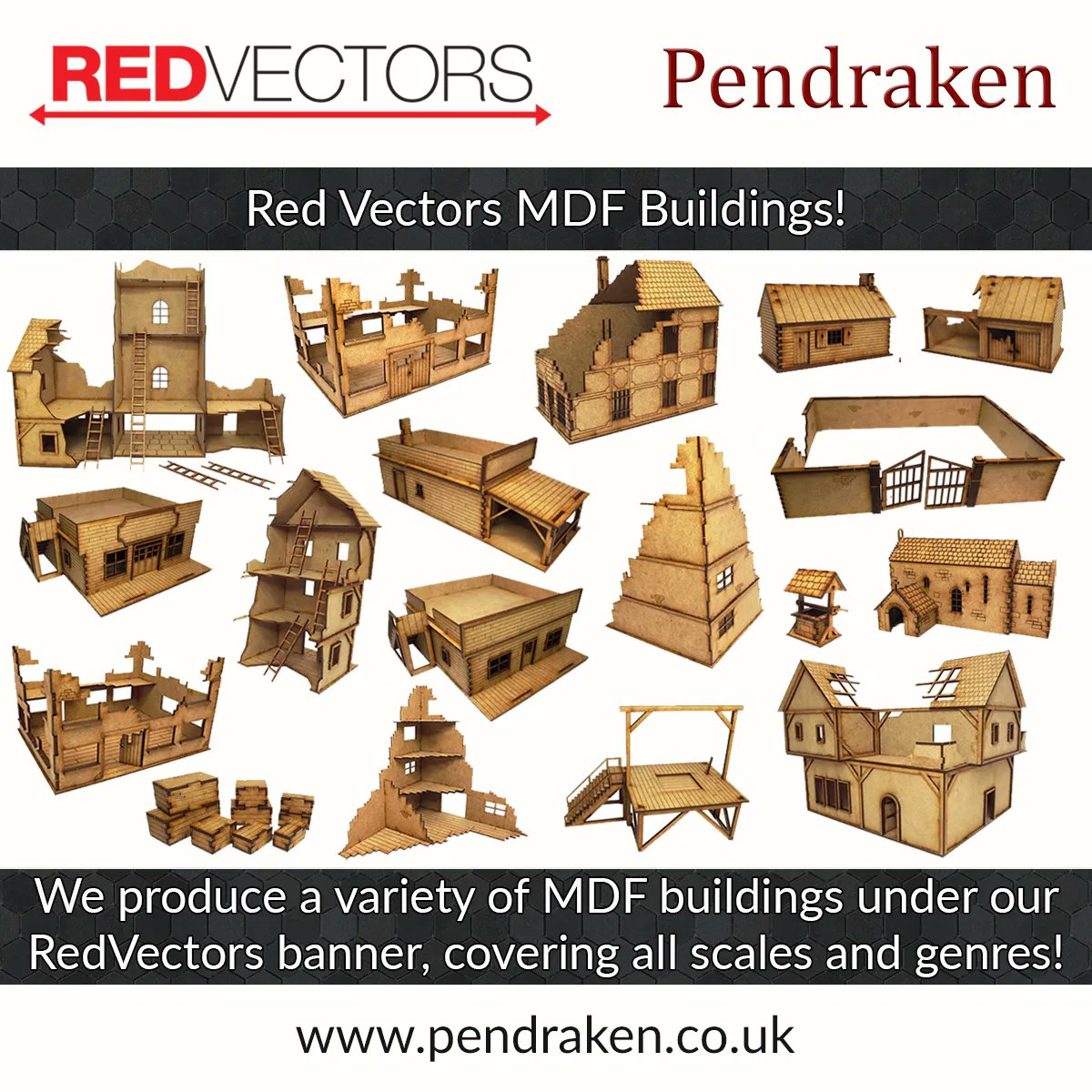 Minibits's tweet photo. We are the owners of the excellent RedVectors MDF products.  From 15mm Russian Villages to 28mm Fantasy ruins, there’s something here for everyone: https://t.co/rATDEFqIyN
#pendraken #wargaming #redvectors #mdf https://t.co/HxGCCsF6i0