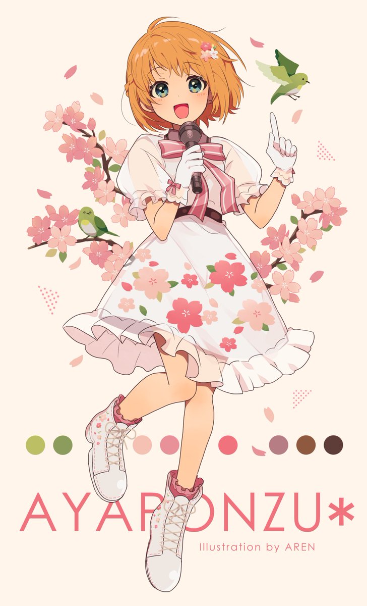1girl dress hair ornament flower bird gloves cherry blossoms  illustration images