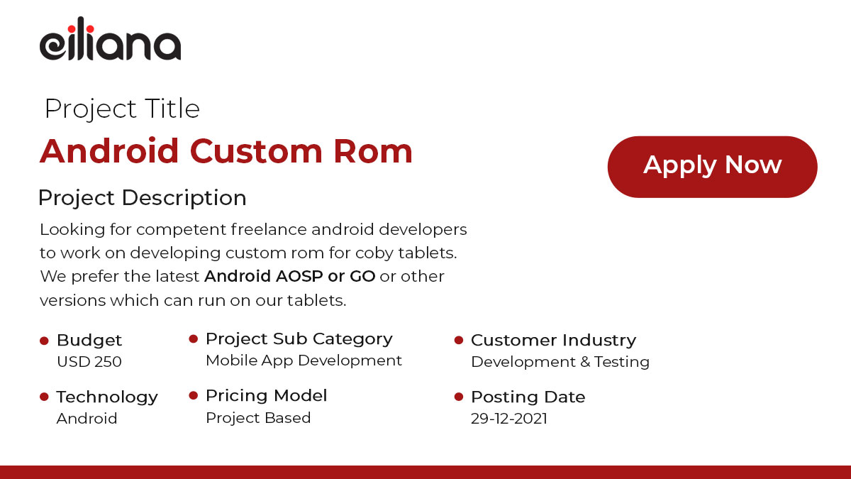eiliana_world's tweet photo. Here is the next generation project on #Android custom ROM for Coby tablets. Potential #Freelancers are already bidding, you can place your bid by signing up with #Eiliana.

Sign Up at https://t.co/OXQRnVpATH https://t.co/HhVaBROg13