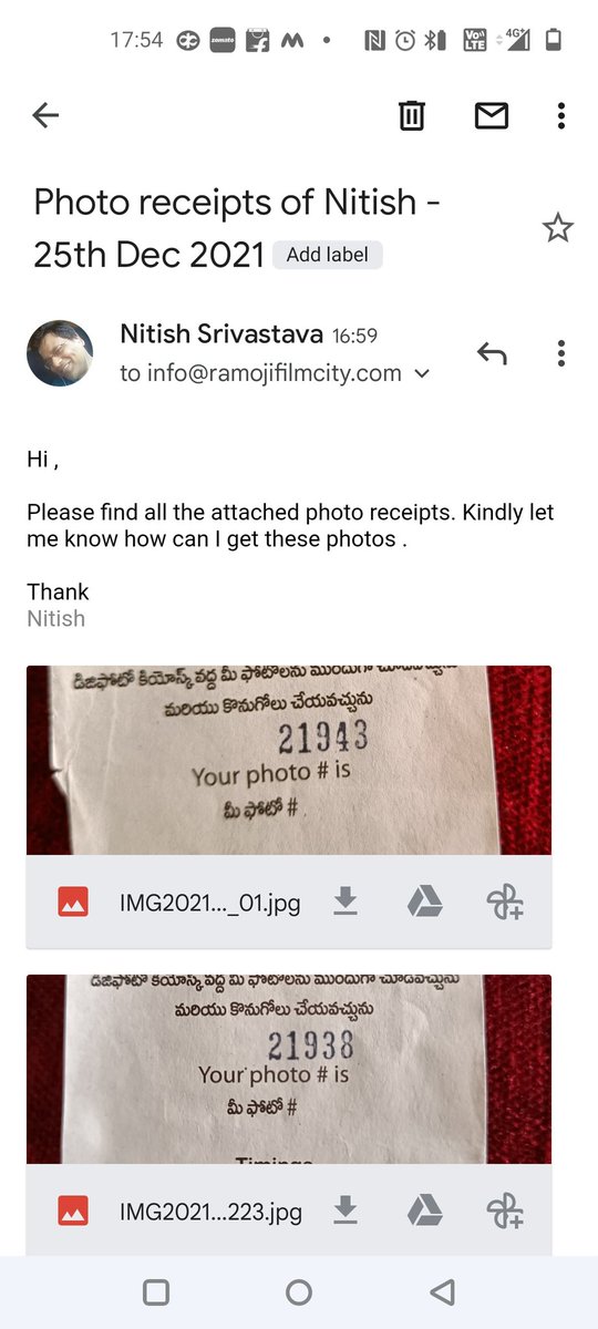 DigitalNitish's tweet photo. Please se the screenshot of the mail that I send @Ramoji_FilmCity https://t.co/XbrnvMPi8K