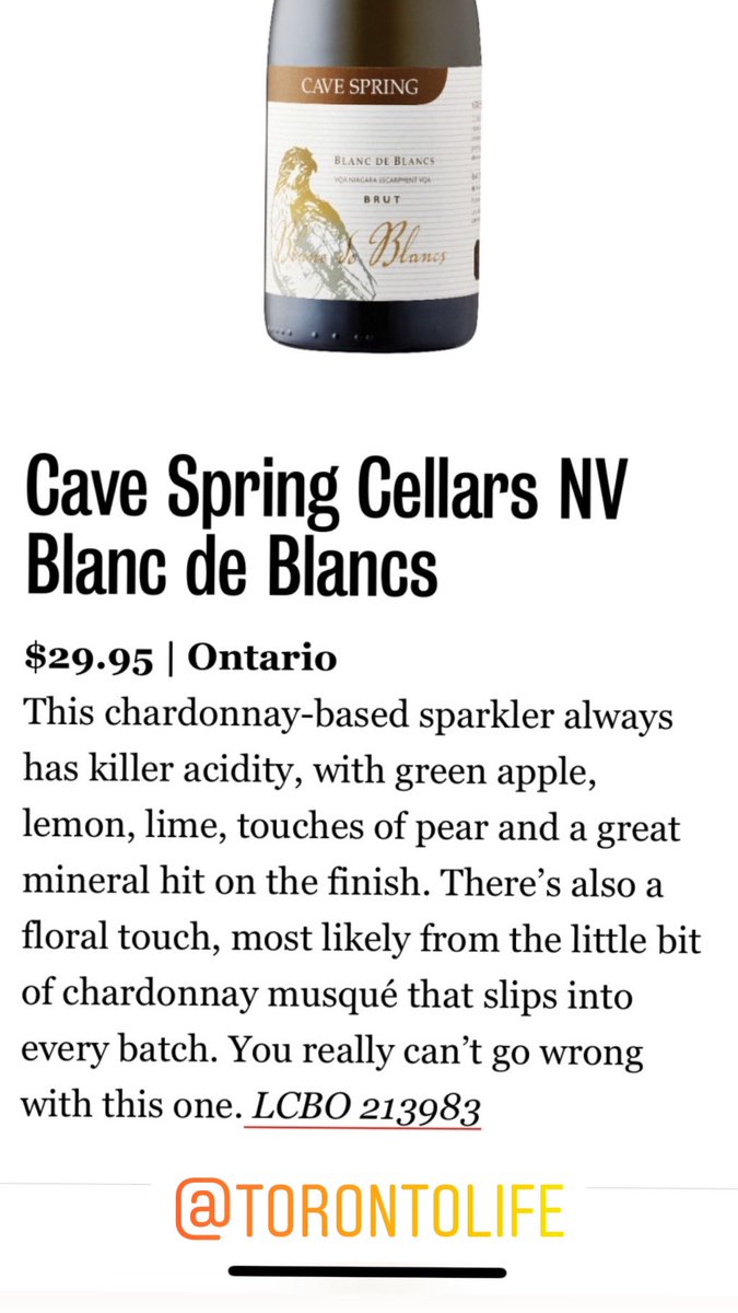 CaveSpring's tweet photo. Top of the list for @torontolife Holiday Wine Guide: the @LCBO best bottles of sparkling. https://t.co/NMNydvmZb3