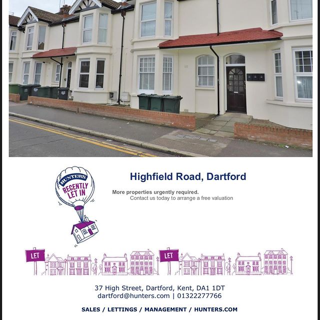 HuntersDartford's tweet photo. Property on Highfield Road, Dartford has recently let! #success #lettings #huntersestateagents https://t.co/3iKZcbFwDt