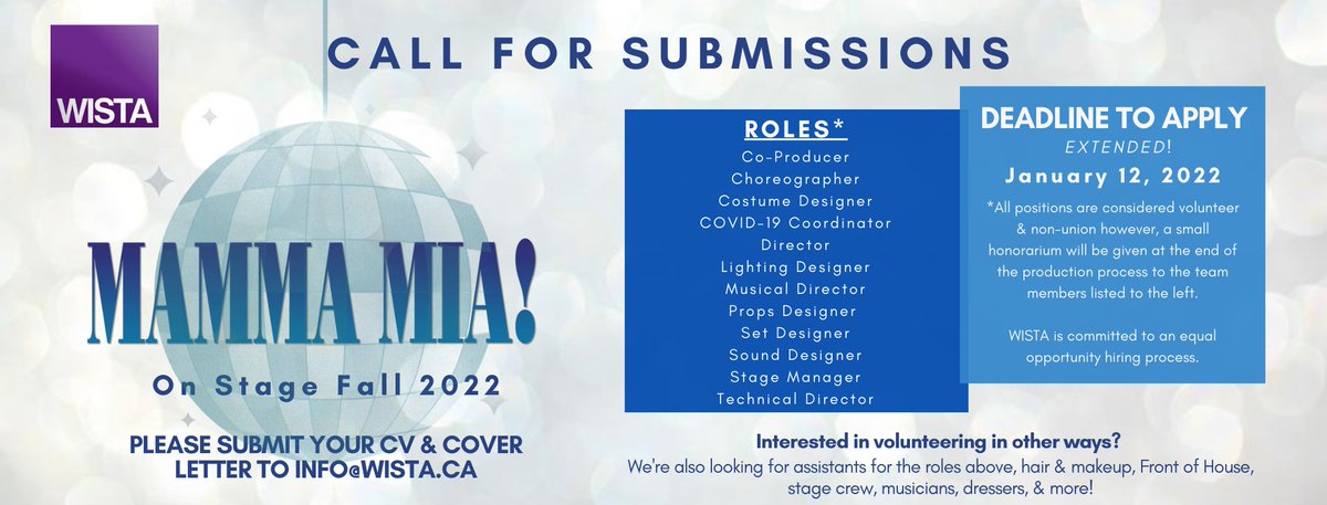 WISTAMontreal's tweet photo. ** DEADLINE EXTENDED** Still missing applications for a few roles so our application deadline has been extended until Jan 12th, 2022! Questions? Email us at info@wista.ca! https://t.co/25sj34QJGH