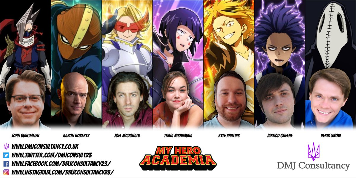 DMJConsult23's tweet photo. If you're a #MyHeroAcademia fan or event organiser and would like to have the cast at your local event, get in touch here:
https://t.co/GcnpLCOwre

#JohnBurgmeier #AaronRoberts #JoelMcDonald #TrinaNishimura #KylePhillips #JarrodGreene #DerickSnow #MHA #BNHA #BokuNoHeroAcademia https://t.co/wmr1SLTFrK