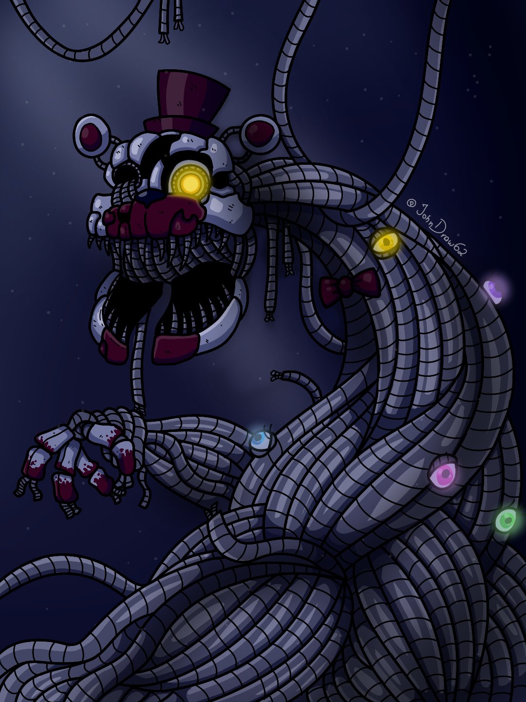 Molten freddy and his robot spaghetti (coloured with markers) : r