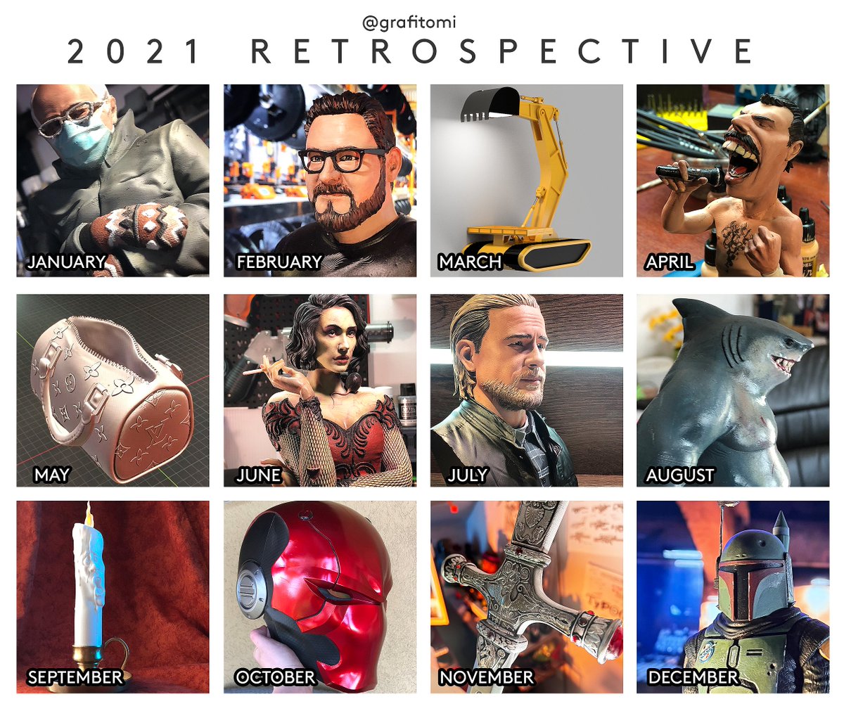 I made some projects this year too. At some months I had to choose from 2-3 to pick one. :)

I would like to say thanks to all the awesome designers, sculptors out there. Making those crazy models for us makers. Keep up the good work! #3dprinting 

2022 here we go!