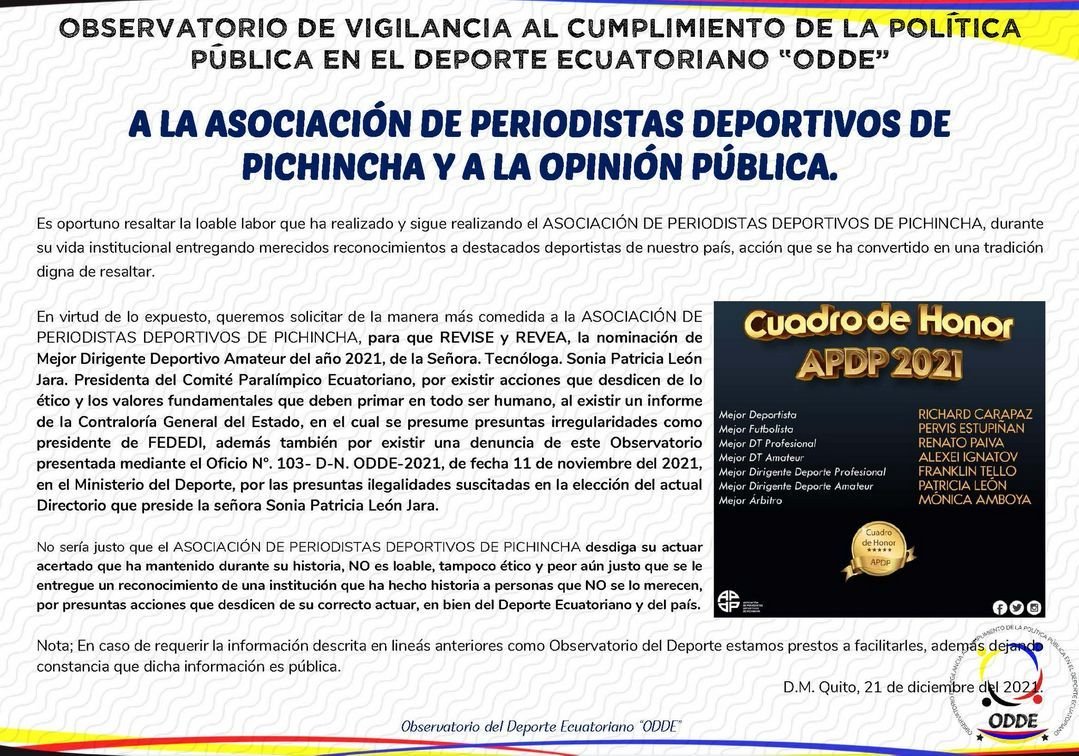 Observatorio del Deporte Ecuador tweet media