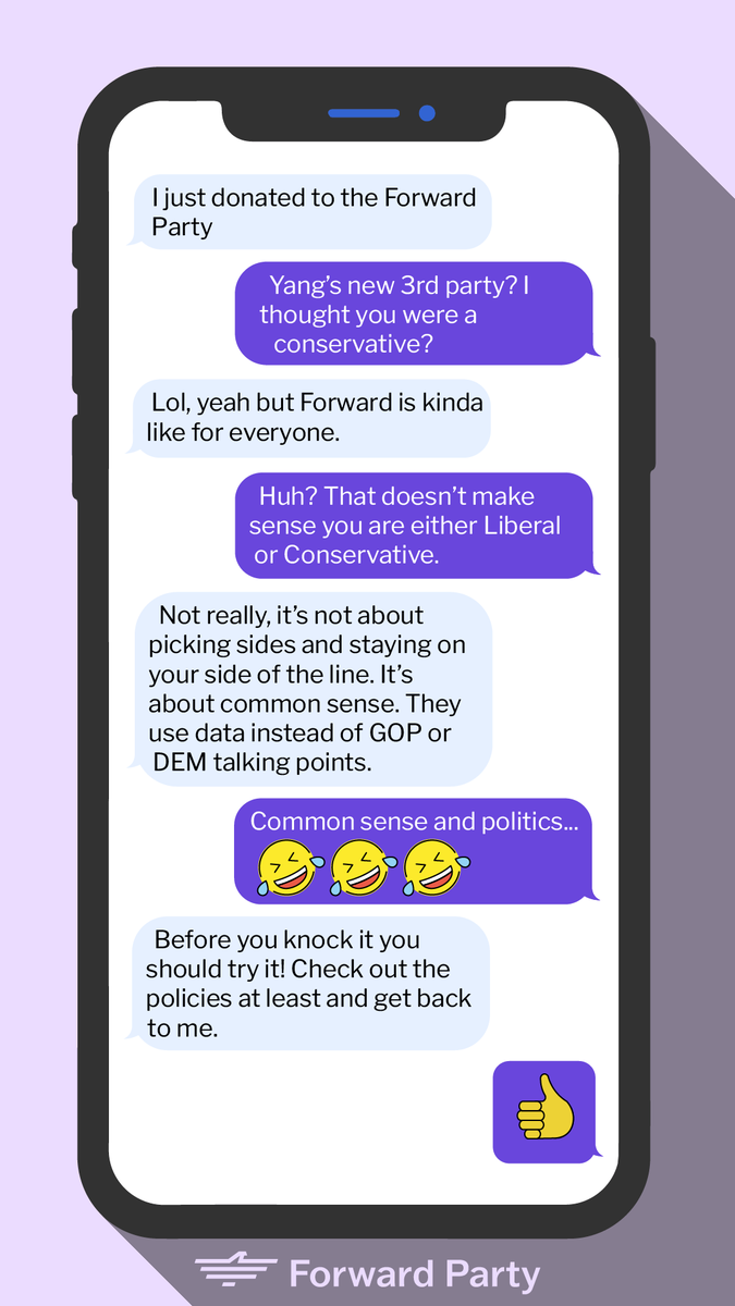 Fwd_Party's tweet photo. #Conservative - #Liberal - #Libertarian - #Progressive
Chances are your political stances are much more nuanced than a single word can capture.
#ForwardParty is about freeing us from labels & leaning into #uncommonlygoodsense.
Join us: https://t.co/HpheN8SrV0
@AndrewYang https://t.co/m2CFwtZMjg