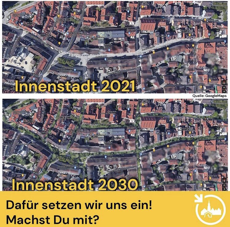 KlimacampUlm's tweet photo. #autofrei e Innenstadt 🙌🏽 
So könnte Ulm aussehen: durch‘s Grün und über den Markt flanieren, unter Bäumen entspannen. Und vor allem: keine nervigen Autos auf Parkplatzsuche durch die Gassen. Schon jetzt gibt’s klimafreundliche Alternativen! https://t.co/RKeBXR4RzL