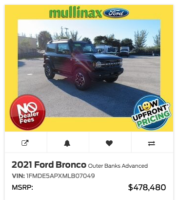 Speedlogix's tweet photo. And we thought the Demons had a high dealer markup ... 😆😱

#bronco #ford #speedlogix #modthem https://t.co/b80JmIIdQF