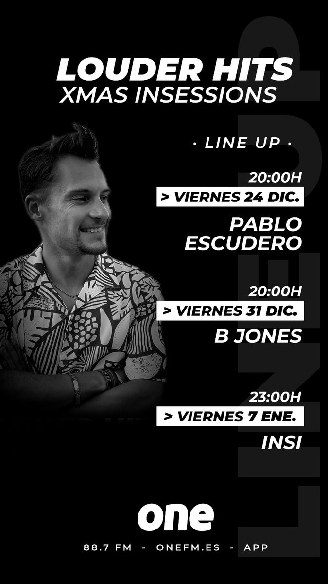 LouderHits's tweet photo. En @onefm_es... ¡Despedimos el año como se merece y por TODO LO ALTO! 🙏🙌💜

Mañana, 31 de diciembre, a las 20h, @bjonesdj en #InSessionsLouderHits 🔥😱🔊

🎙️ @charlyygarcia_

📻 88.7 Albacete
💻 Web: https://t.co/H9JCmyhpq8
📱 App: https://t.co/Sb1p3zOKhR
☎️ 684 32 89 68 https://t.co/VDsAkzzrG6