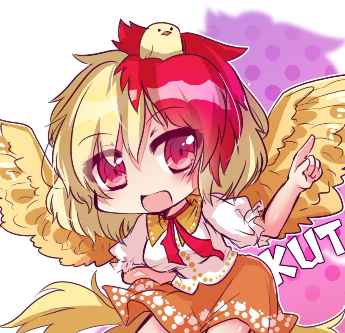 niwatari kutaka 1girl wings red hair solo blonde hair red eyes two-tone hair  illustration images