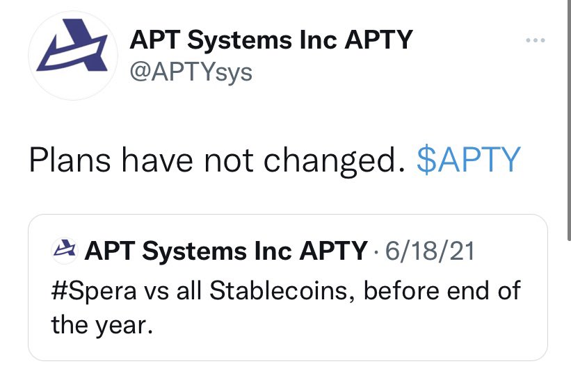 OTC_Banger's tweet photo. $APTY @APTYsys has always delivered on everything they have stated. $SPRA will launch and @verifundr will follow close behind. #SperaLaunch2021 #APTYArmy #Crypto #StableCoin https://t.co/N6yVkOGsJk