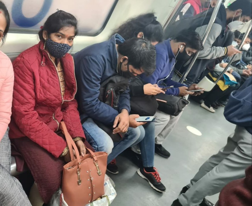 varunsavs's tweet photo. @OfficialDMRC People from Vaishali to Mandi house route are neither following orders nor allowing us to do so. Constant argument over sitting on all seats happening. No metro official on platform is present to educate the passengers. https://t.co/w3ezmvbz0g