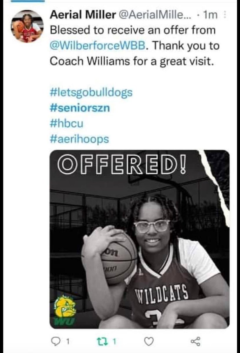 indyimpactbball's tweet photo. Congratulations to @AerialMiller24 on her offer to Wilberforce! https://t.co/q17INTVYJ5
