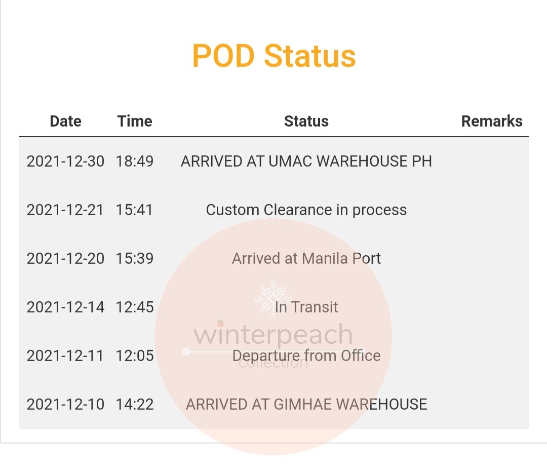 winterpeach_x's tweet photo. #WinterPeachUpdate
Re: December box ๐
Customsโ
Warehouseโ
PH address ๐
ETA to PH address by 1st week of Jan sana if no courier deliveries tom-Jan1 ๐๐ปโโ๏ธ https://t.co/9TZ6yRZrYq