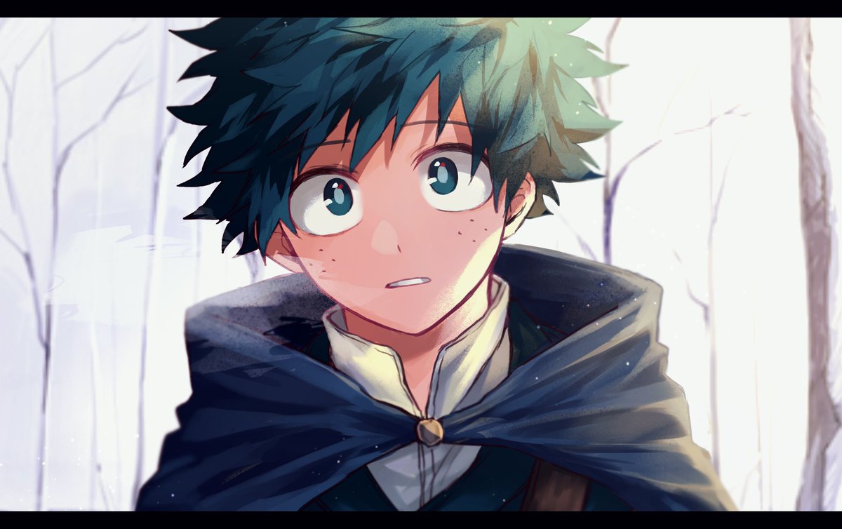 midoriya izuku 1boy male focus freckles green hair solo letterboxed looking at viewer  illustration images