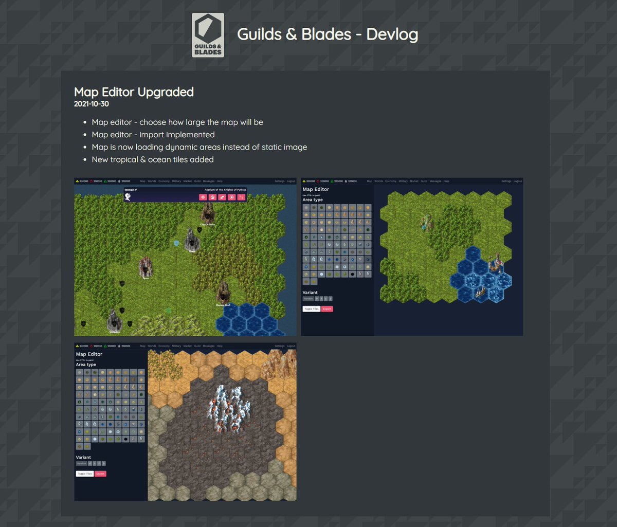 GuildsAndBlades's tweet photo. A small redesign of devlog website. #indiegame #indiedev #devlog #browserbased #screenshot https://t.co/HrnY2sZ9Vz
