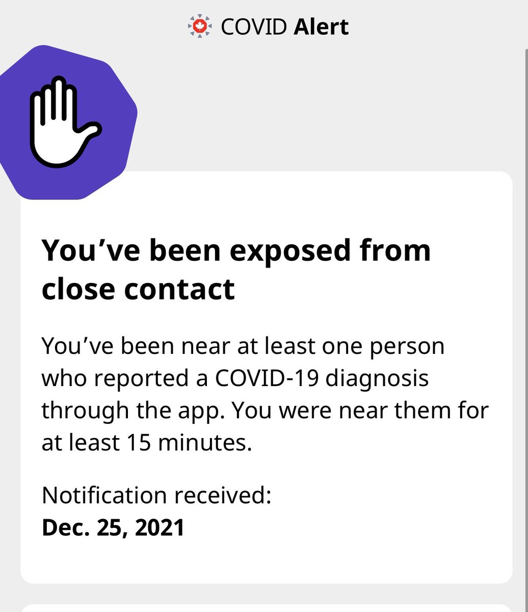PeterCBC's tweet photo. I can assure you (and the health minister) that the COVID Alert app continues to work just fine. How do I know? I got this Christmas Day #covid19nfld https://t.co/Cj2UBqAiCX
