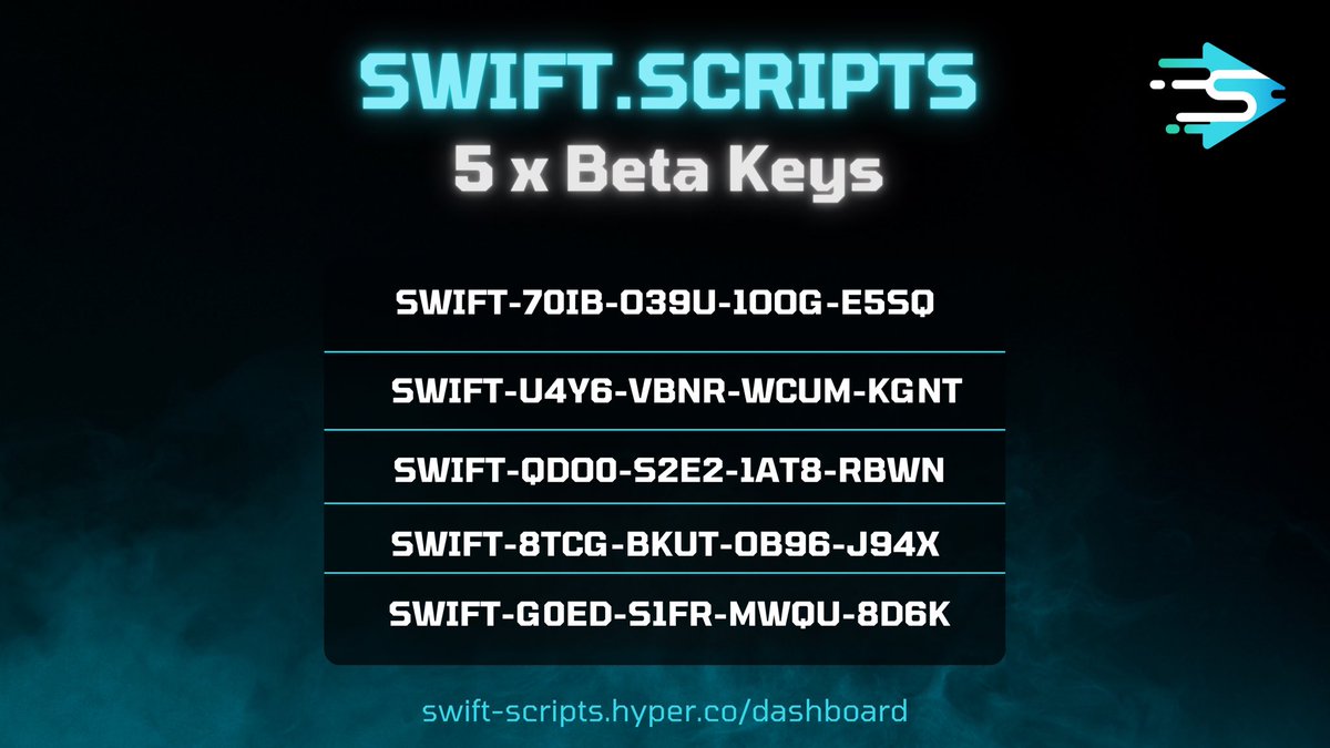 SwiftScripts's tweet photo. Lets go! 🚀
FCFS - 5 Public Beta Keys 🔑
-Don't forget to follow 👀 https://t.co/HGXNCZu9Hz