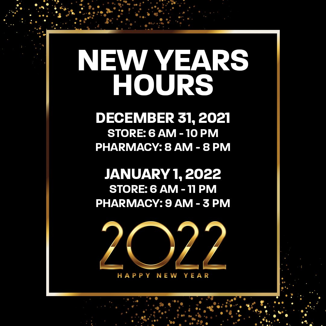 Attention Hy-Vee Shoppers! Here are the hours for the upcoming New Year's Eve and New Year's Day! 

We wish you all a happy, healthy year ahead. 🎉