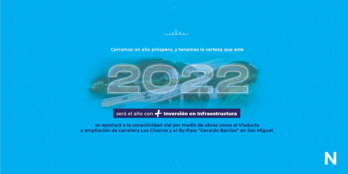 ¡Iniciaremos el 2022 con grandes proyectos de inversión pública para nuestro país! 👊🏼🇸🇻

Cada obra mejorará la conectividad, impulsará la economía y dará oportunidades a los salvadoreños. 😌