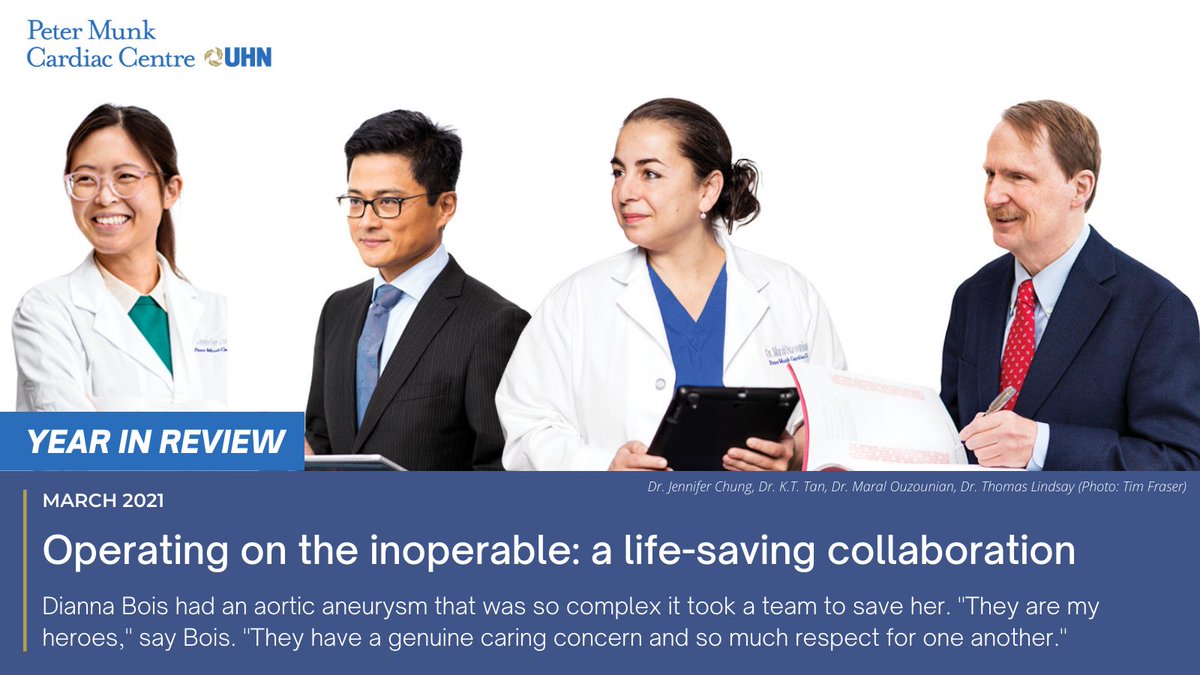At our Thoracic Aortic Surgery Clinic, expert teams of surgeons and imaging specialists solve cases which are often too complex for other hospitals to tackle - cases like that of Tracy Bois’.

Read more: bit.ly/3pAwCDB

#YearInReview <a href="/jenn_cy_chung/">Jennifer Chung</a> <a href="/OuzounianMD/">Maral Ouzounian</a>