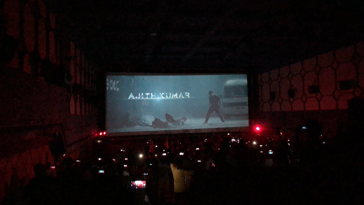 UmaaRajendra's tweet photo. The name is #AjithKumar 😎 Electrifying trailer and response  from the #ValimaiTrailer show⚡️ The stunts look out of the world and the movie revolves around #Ak’s fav hunting ground, bikes 🏍 This Pongal adutha level ku poga porom 🔥 #Valimai #ValimaiAtRajendra https://t.co/zKxYoORHuR