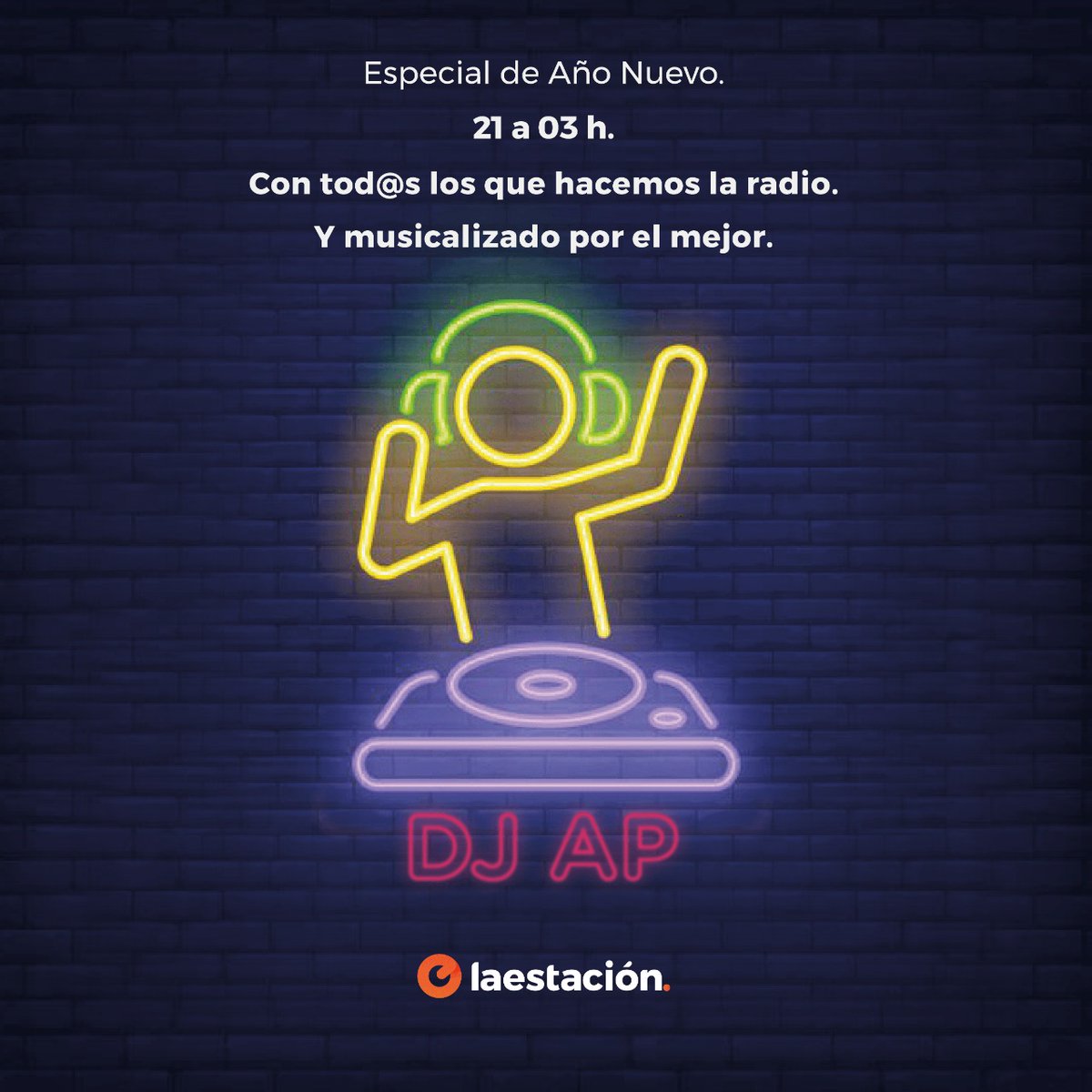 LaEstacionFM's tweet photo. [AIRE] Sumate al especial de #AñoNuevo con la compañía de todos los que hacen tu radio #Única 

Musicalización a cargo del #DJAP 

¡No te lo podes perder!

#FelizAñoNuevo #Feliz2022 https://t.co/9CklXvlPbZ
