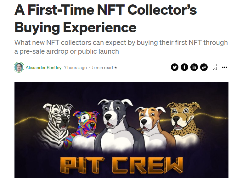 pitcrewnft's tweet photo. We are overjoyed to be so many people's first NFT.

One of our main goals is to bring new folks into the NFT community.

Our public sale starts today @ 12pm EST.

Give @abentleywrites article a read and decide if it's something you'd like to be part of 🐶

https://t.co/vNXjLueRXQ https://t.co/8cysuxiG5P